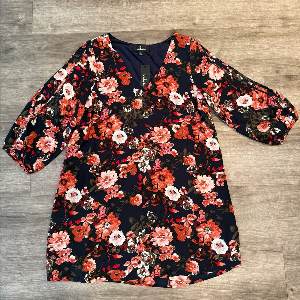 Lulu's Floral Mini Dress - Red and Black
